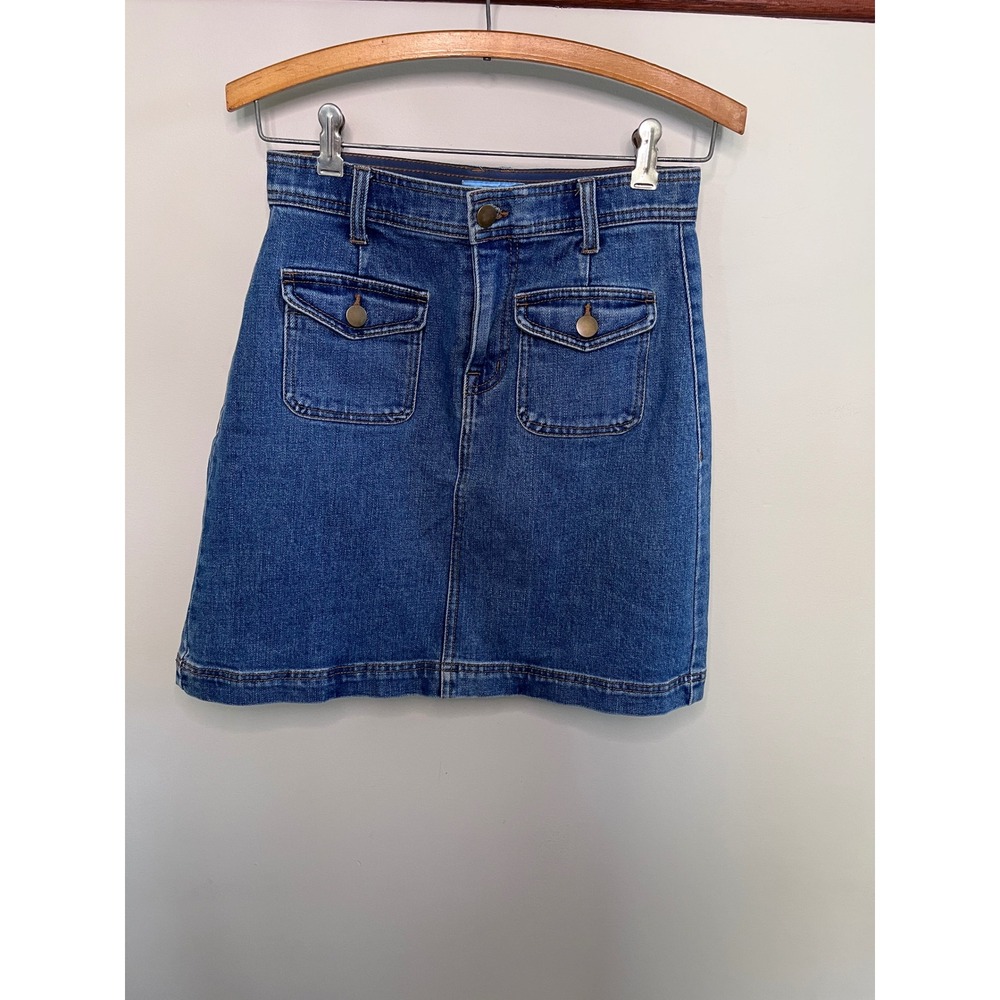 Draper James RSVP Women Denim Mini Skirt Medium Wash Front Flap Pockets Size 4